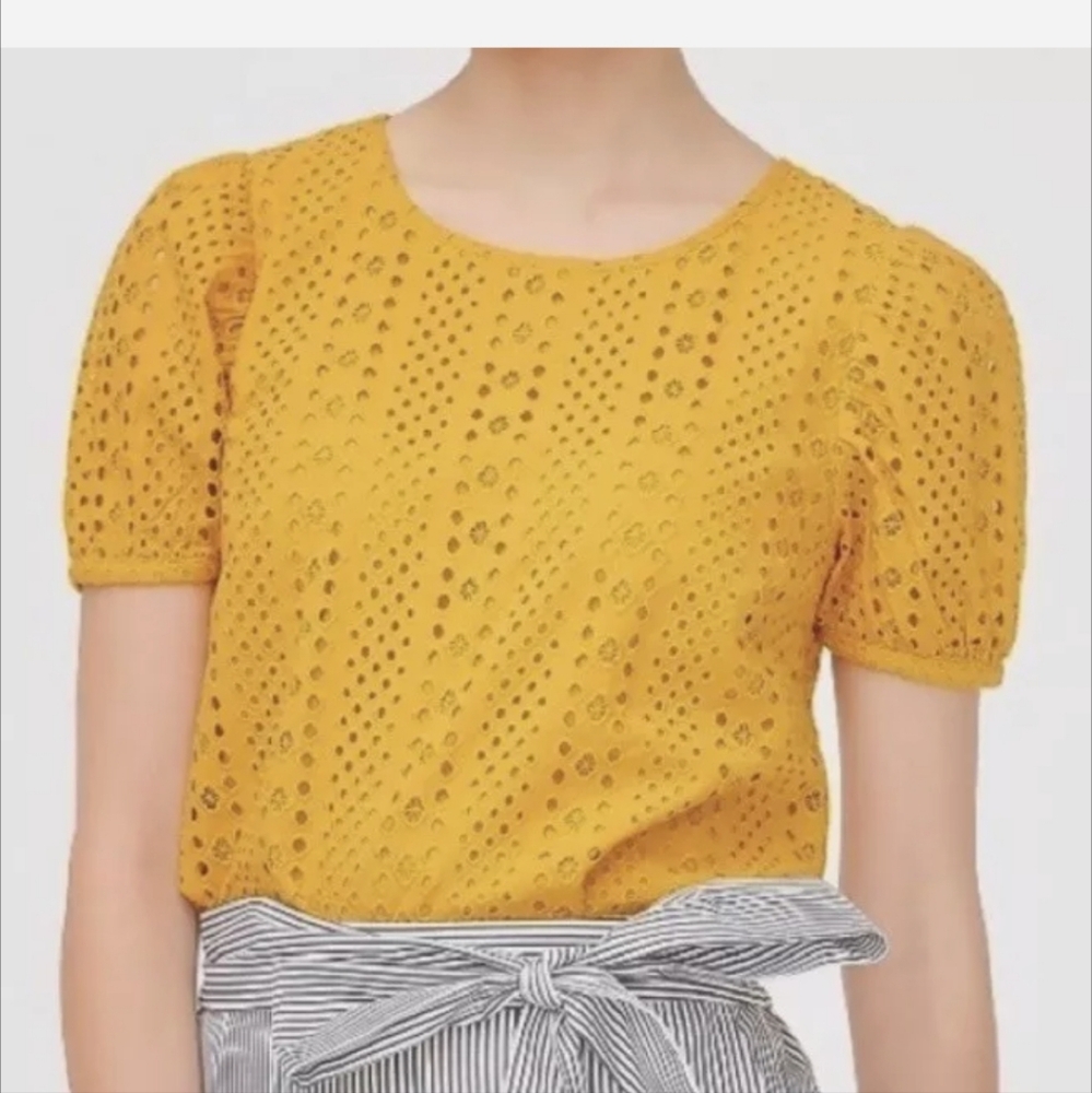 J.Crew Bronzed Topaz Eyelet Puff Sleeve Blouse Top - Picture 11 of 11